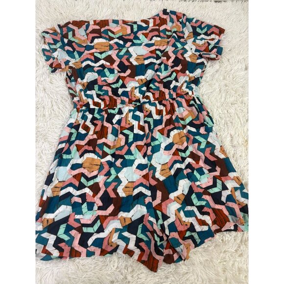 Lane Bryant Womens Geometric Print Romper Size 16 Multicolor Short Sleeve - Picture 2 of 5